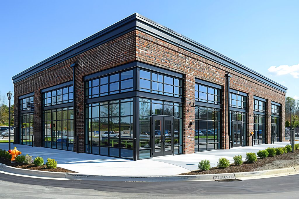 A large brick building with tinted windows